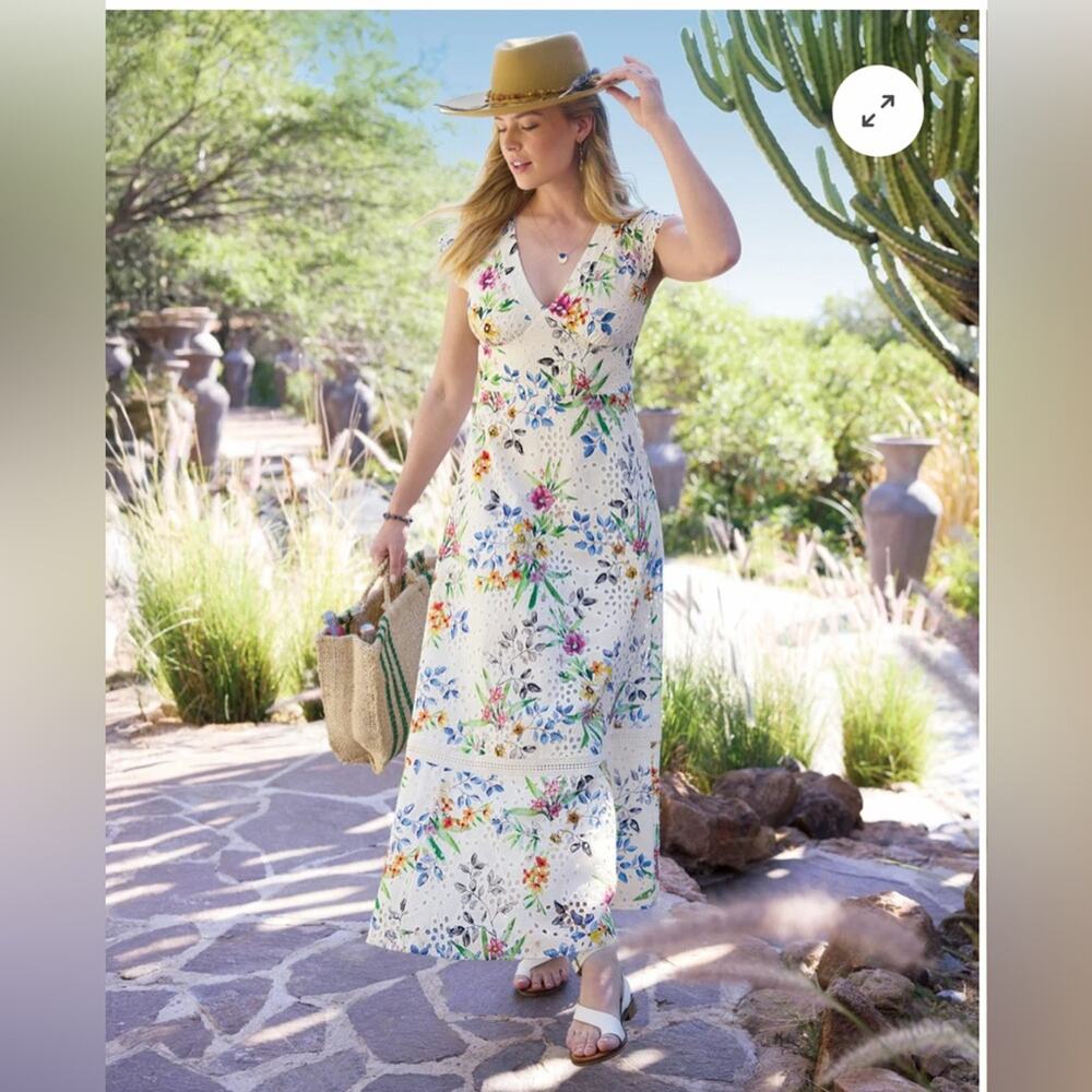 Sundance Camarillo Eyelet Dress Floral Maxi Dress Size 2